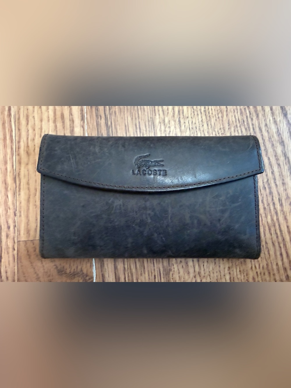 Vintage Lacoste Distressed Brown Leather Continental Trifold Wallet